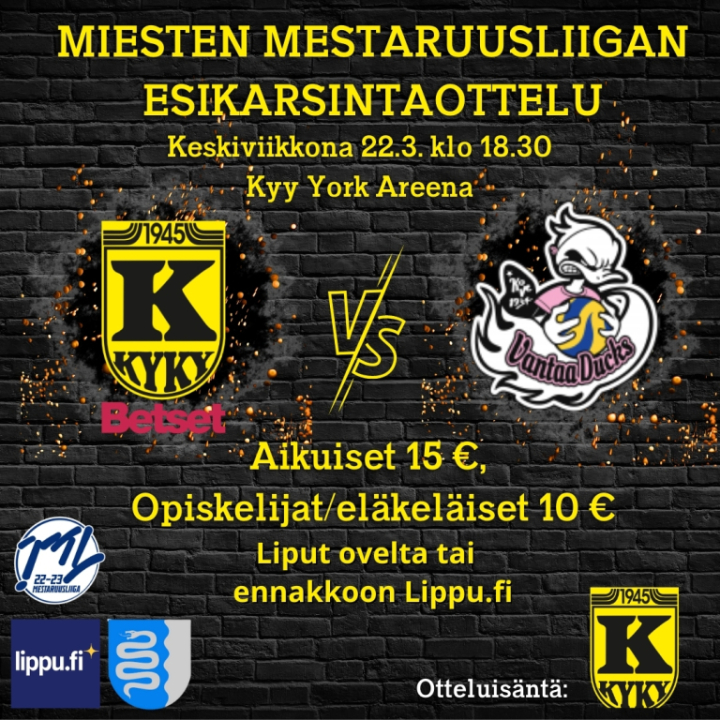 KyKy-Betset vs Vantaa Ducks Ke 22.3. Klo: 18:30