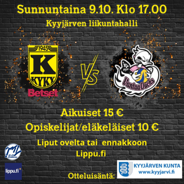 KyKy-Betset vs Vantaa Ducks Su 9.10. Klo: 17:00