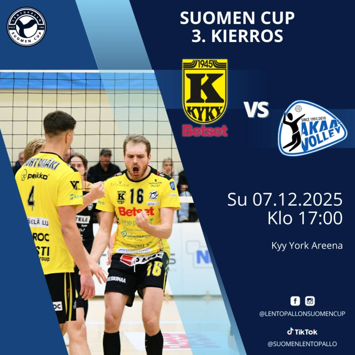 Suomen Cupin Puolivälierä: KyKy-Betset vs Akaa-Volley Su 7.12. Klo: 17:00