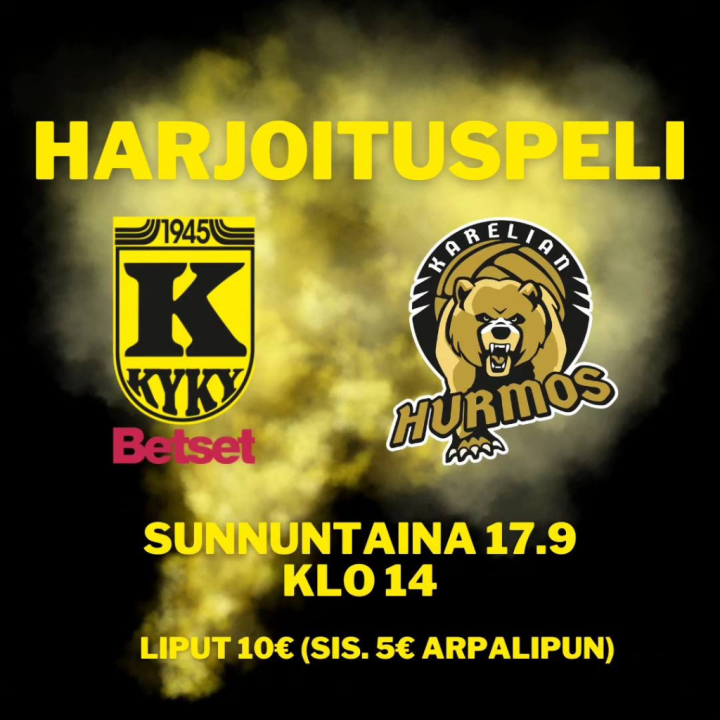Harjoitus Ottelu KyKy-Betset vs Karelian Hurmos Su 17.9. Klo: 14:00.