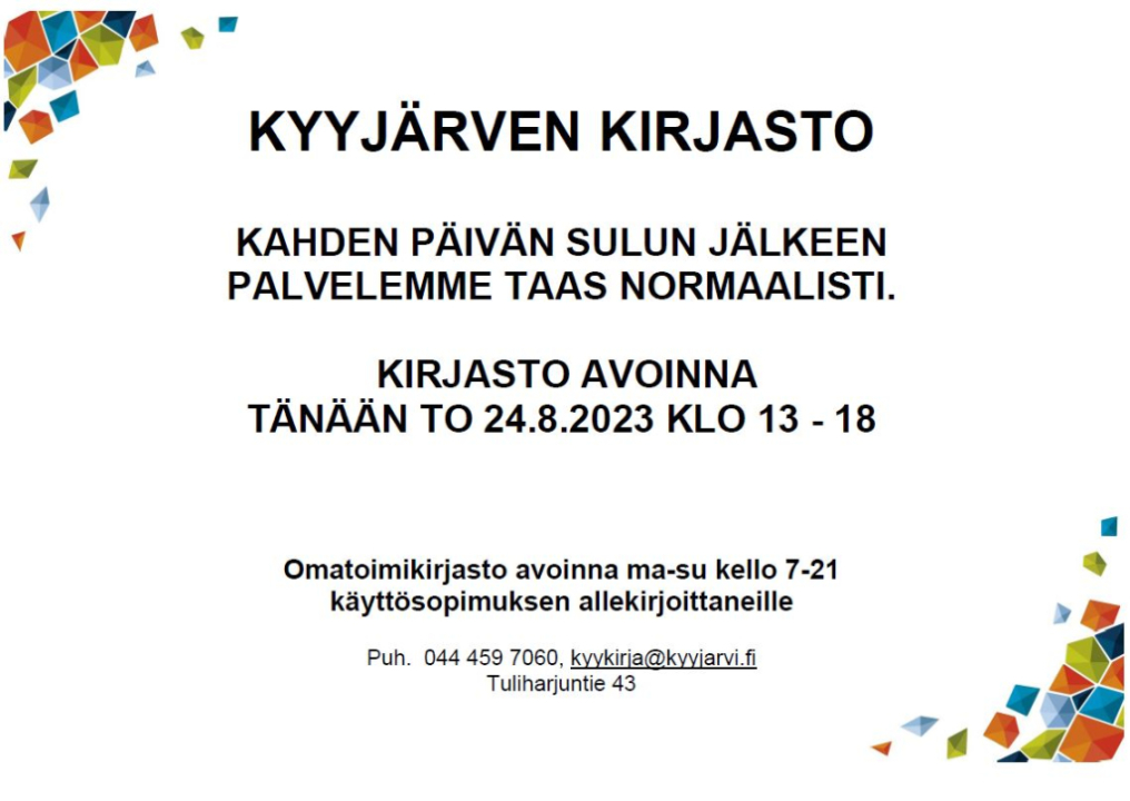 Aukioloilmoitus.