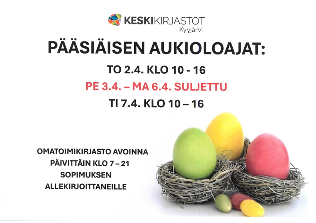 Pääsiäisen aukioloajat.