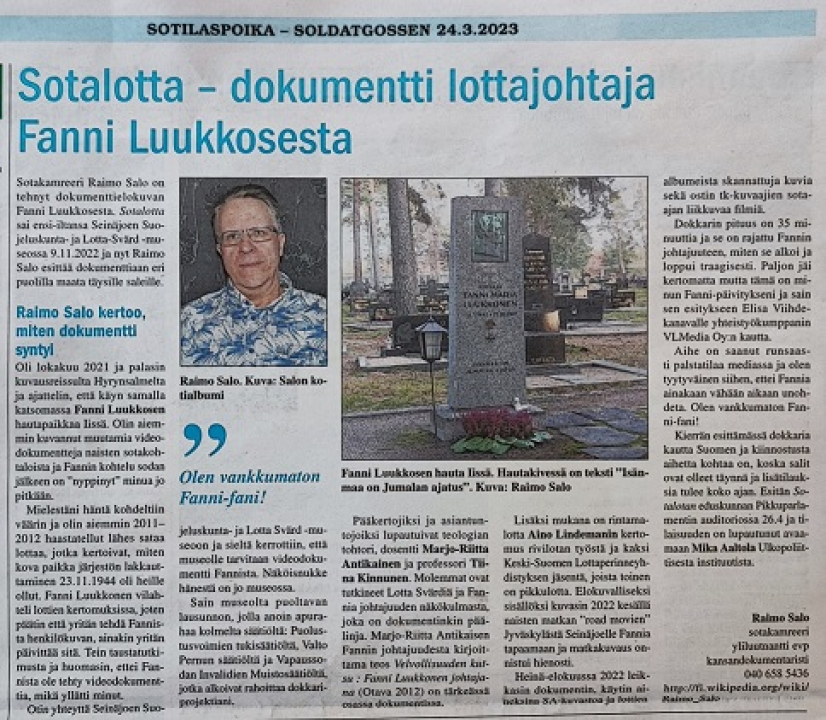 Artikkeli Sotilaspoika-lehdessä.