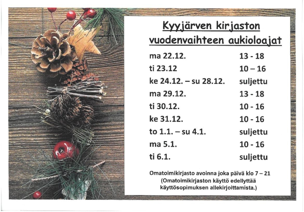 Vuodenvaihteen aukioloajat.