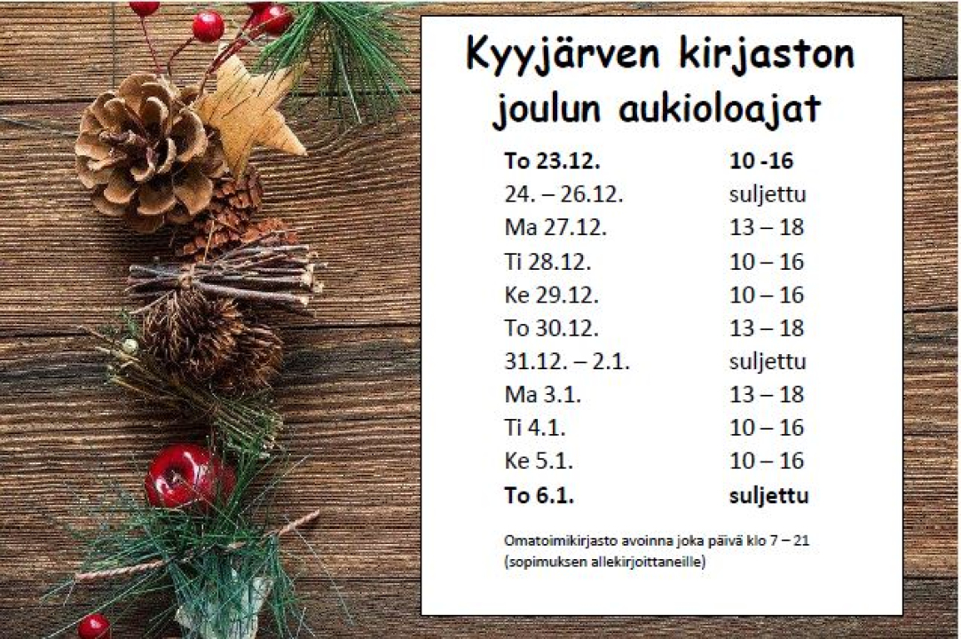 Kirjaston aukioloajat.