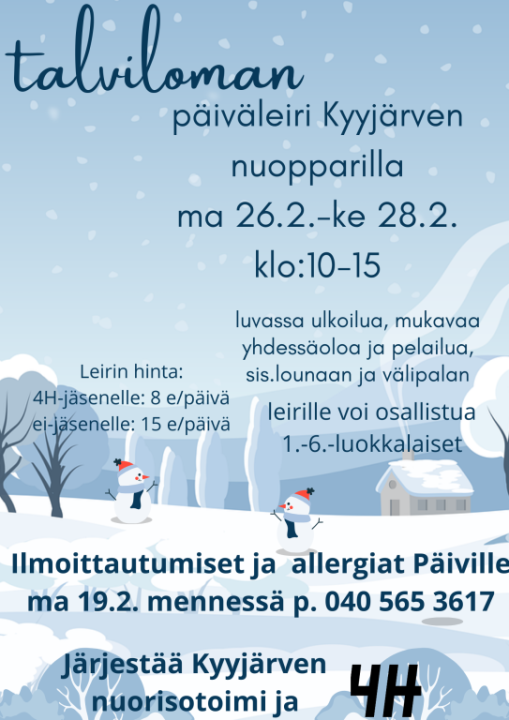 Talvilomalla tulossa päiväleiri. 