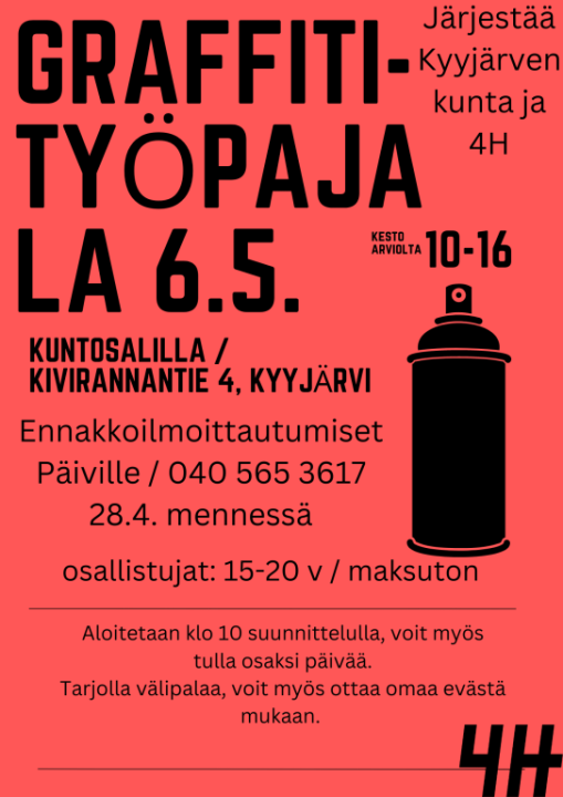 Graffiti-työpaja tulossa Kyyjärvelle.