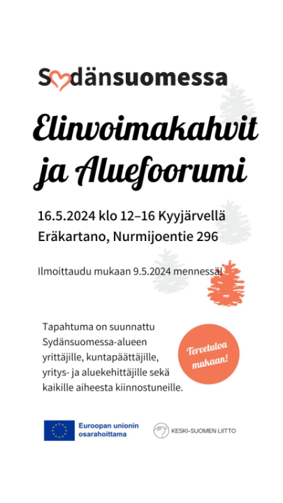 Elinvoimakahvit ja aluefoorumi mainos.