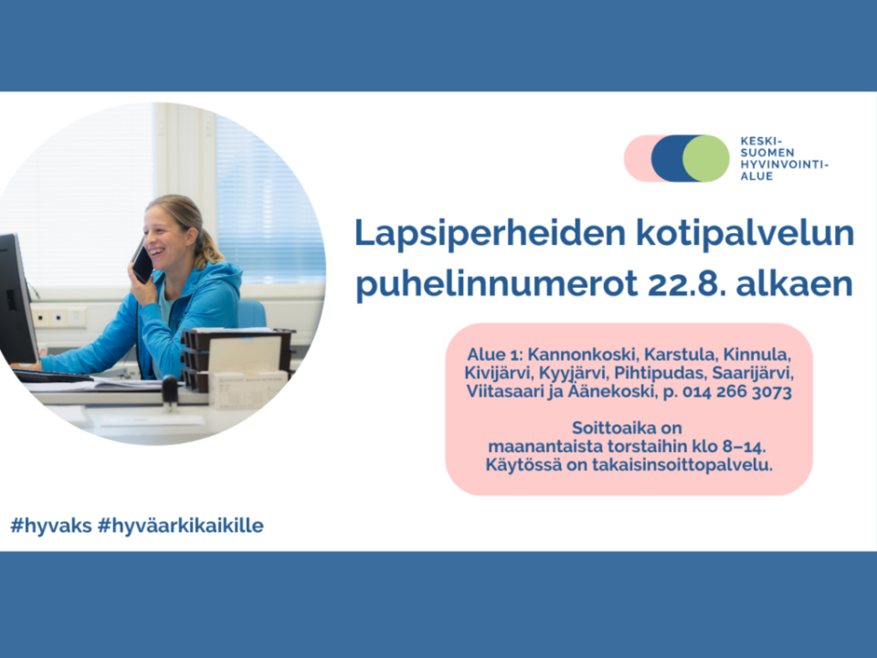 Lapsiperheiden kotipalvelun puhelinnumerot muuttuvat 22.8.