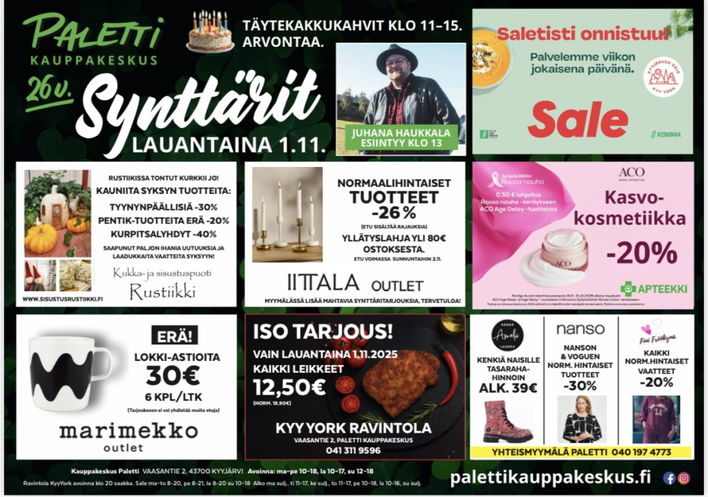 Paletin synttäreitä juhlitaan la 1.11.