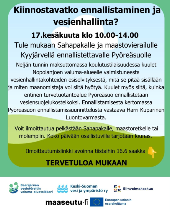 kutsu ennallistamiskoulutukseen Kyyjärvelle 18.06 klo 10-14