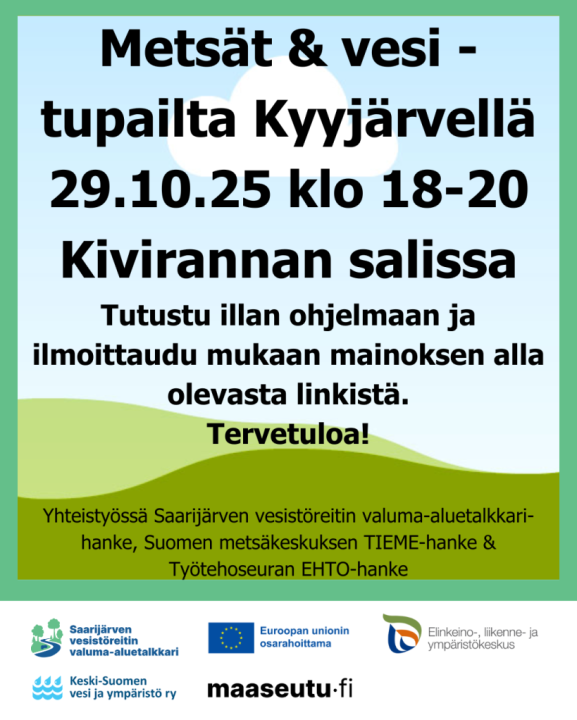 Kutsu hankkeiden järjestämään tupailtaan Kyyjärvellä turvemaiden kestävän metsätalouden ja vesienhallinnan teemoista.
