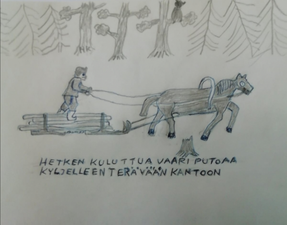 Piirros Hevonen ja reki