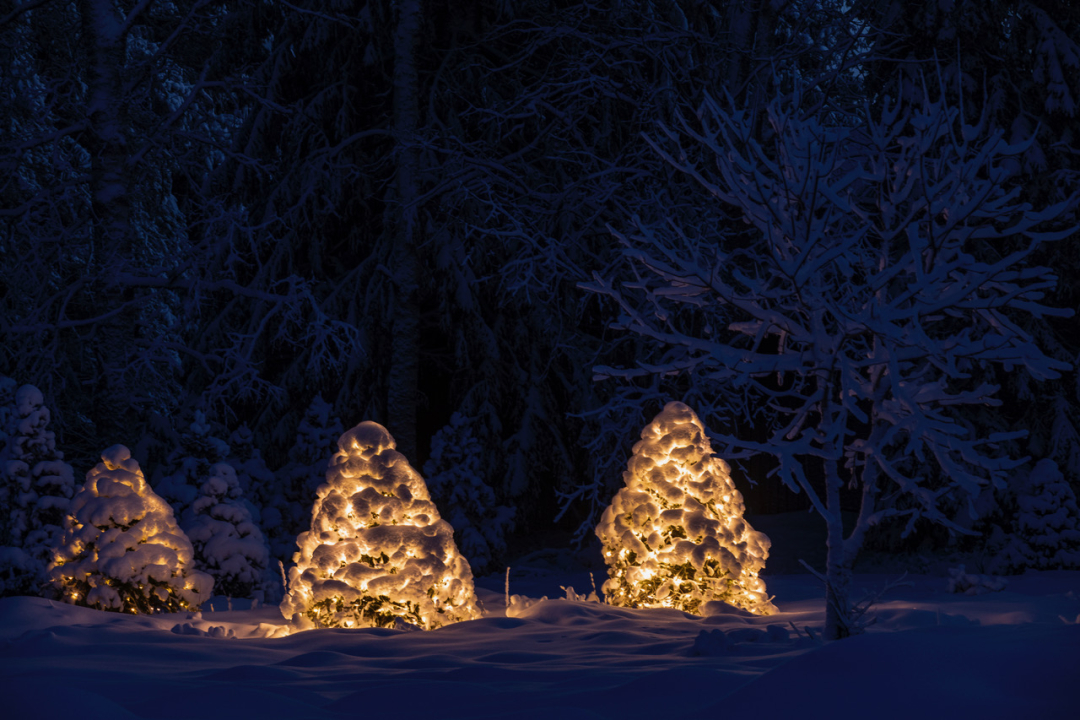 Lumiset hahmot pihassa